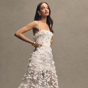 Anthropologie Helsi Audrey Square-Neck Floral Appliqué Sheer Midi Dress